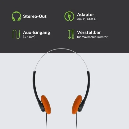Moss Classic Lightweight Stereo Headphones with 30mm Drivers - Orange